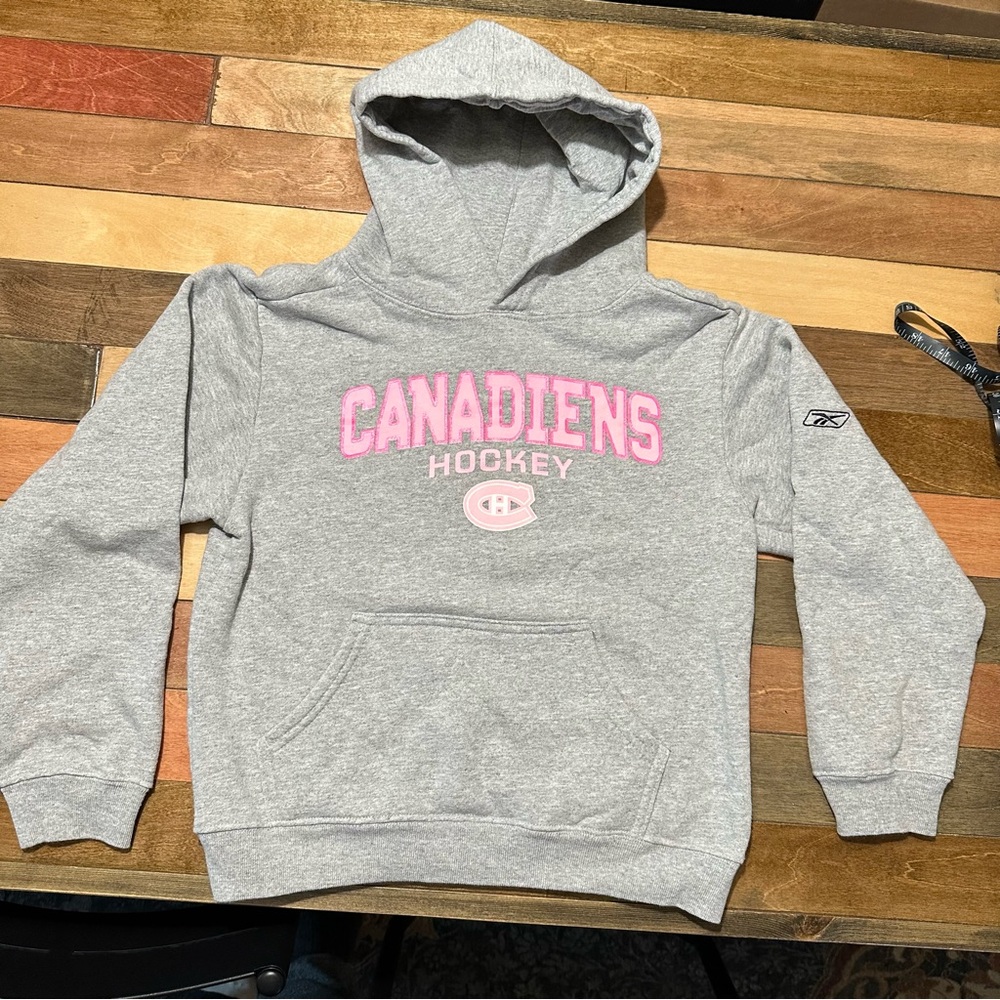 Girls L (14) Montreal Canadiens Grey and Pink Hoodie - Reebok